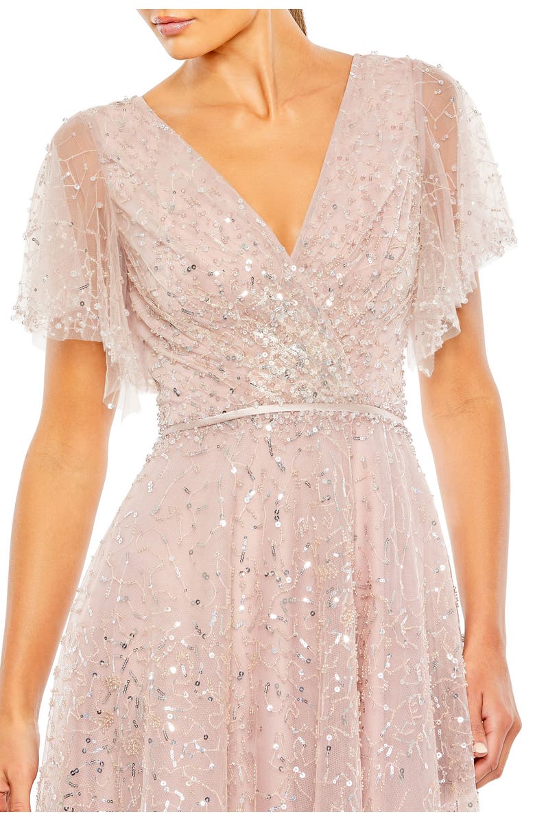 Mac Duggal Embellished Butterfly Sleeve Wrap Evening Gown, Alternate, color, Vintage Rose