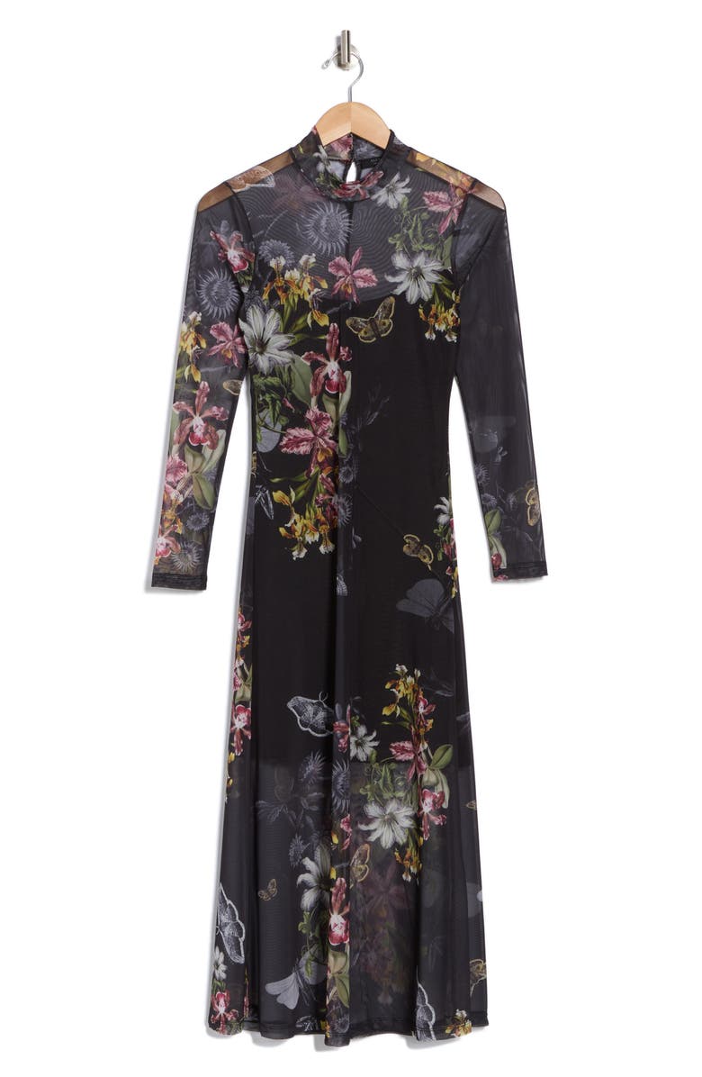 AllSaints Hanna Floral Long Sleeve Mesh Dress, Alternate, color, 