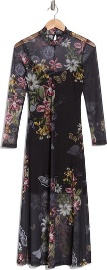 Hanna Floral Long Sleeve Mesh Dress