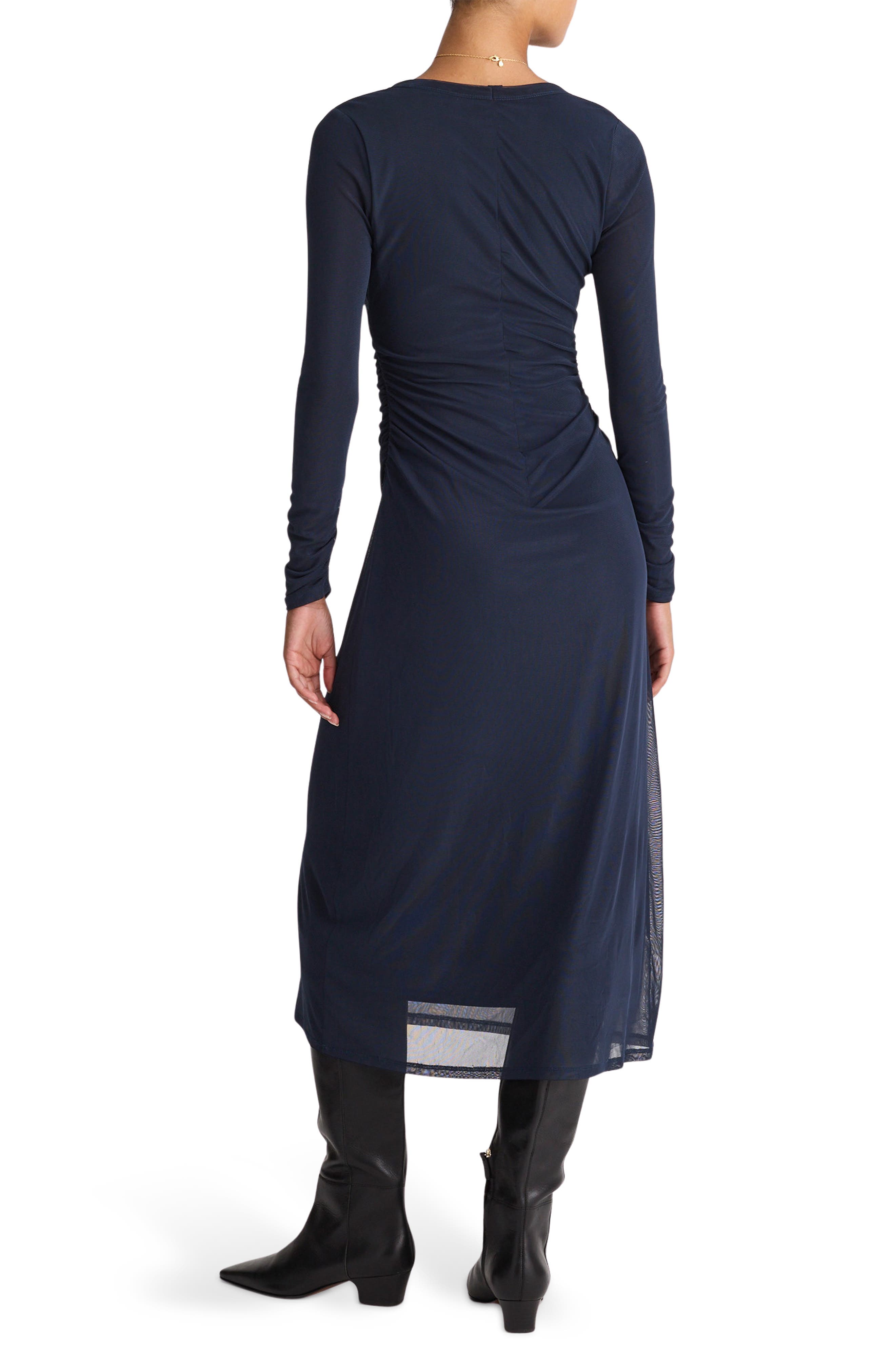 Long Sleeve Ruched Mesh Midi Dress - image 2