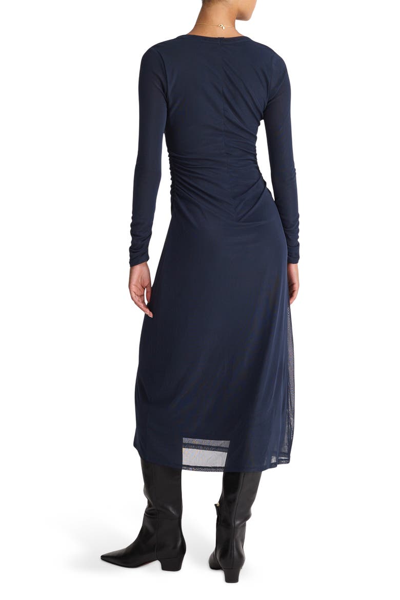 Long Sleeve Ruched Mesh Midi Dress, Alternate, color, CLASSIC NAVY