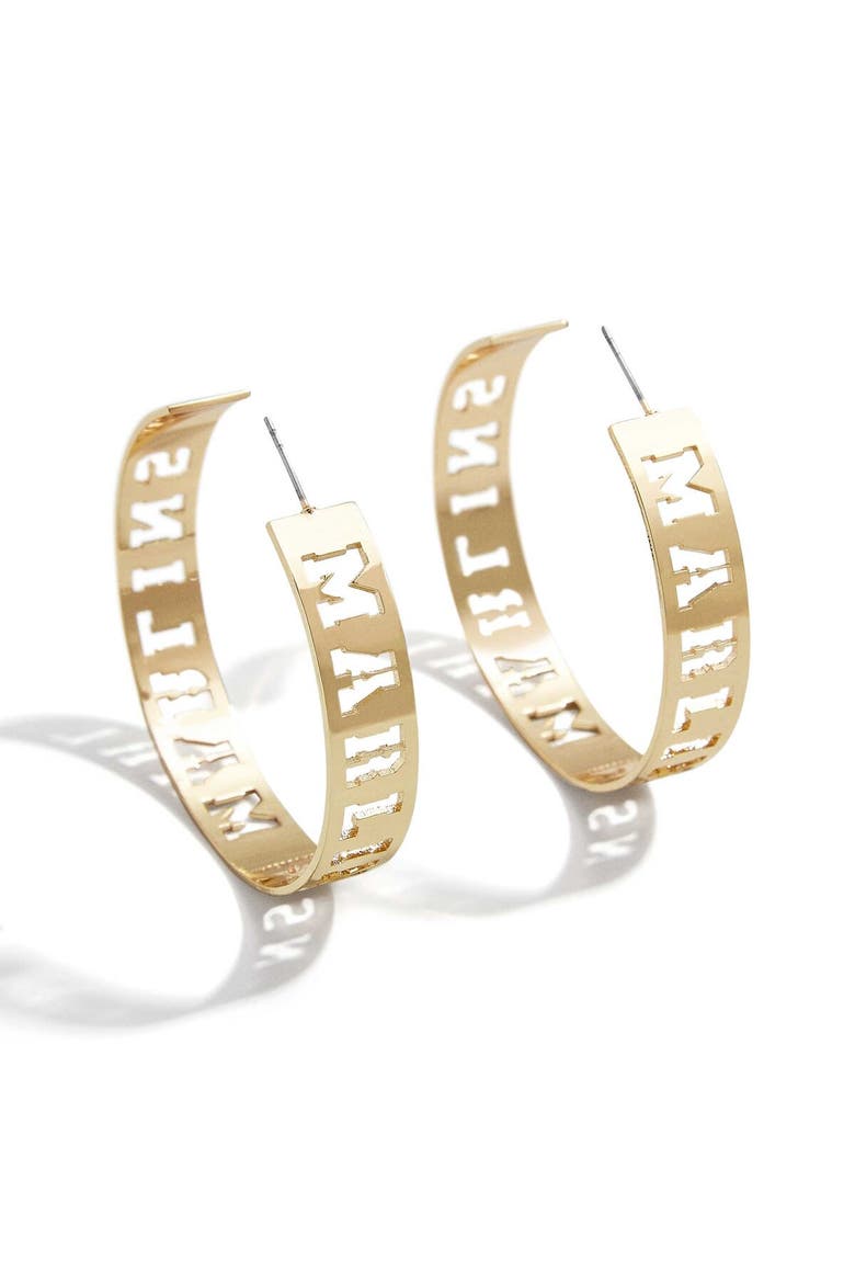 x Baublebar Miami Marlins Large Cutout Hoop Earrings, Main, color, Gold