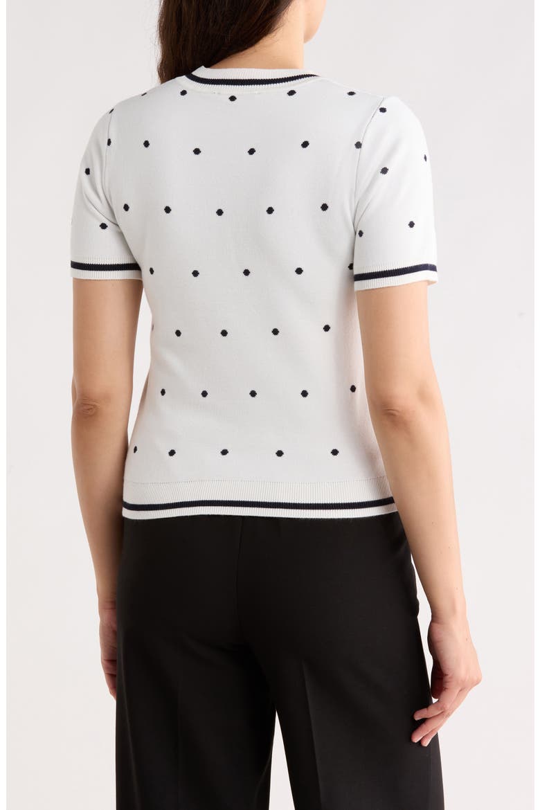 Short Sleeve Jacquard Sweater, Alternate, color, IVORY/ NAVY DOT