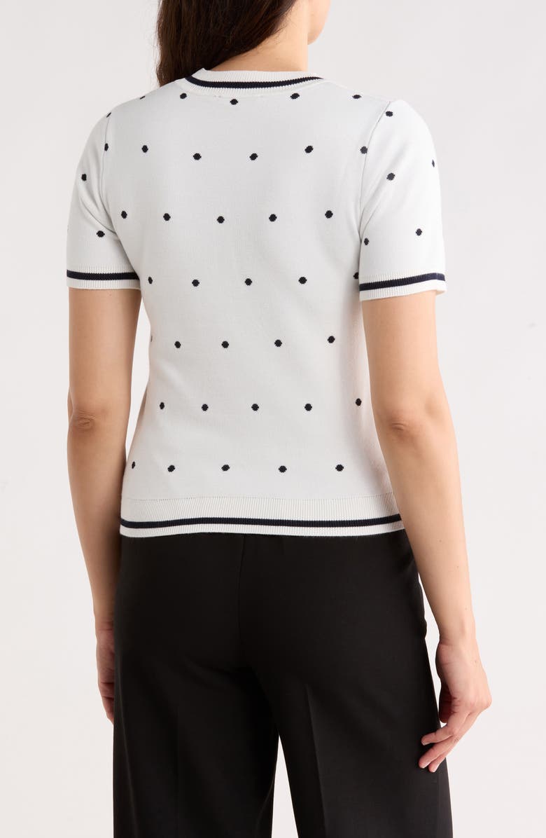 Adrianna Papell Short Sleeve Jacquard Sweater, Alternate, color, Ivory/ Navy Dot