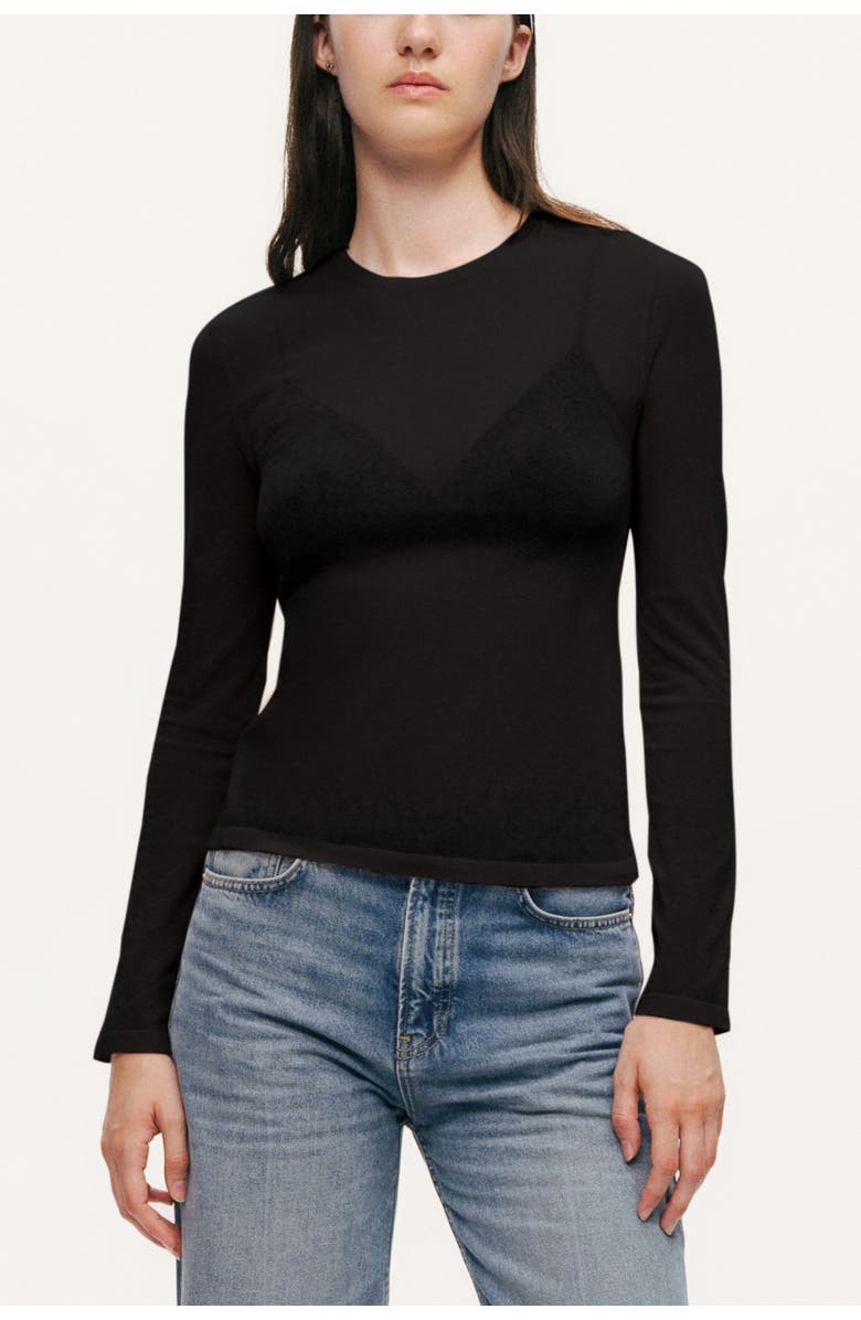 Nocturne Sheer Crew-Neck Mesh Top, Main, color, Black