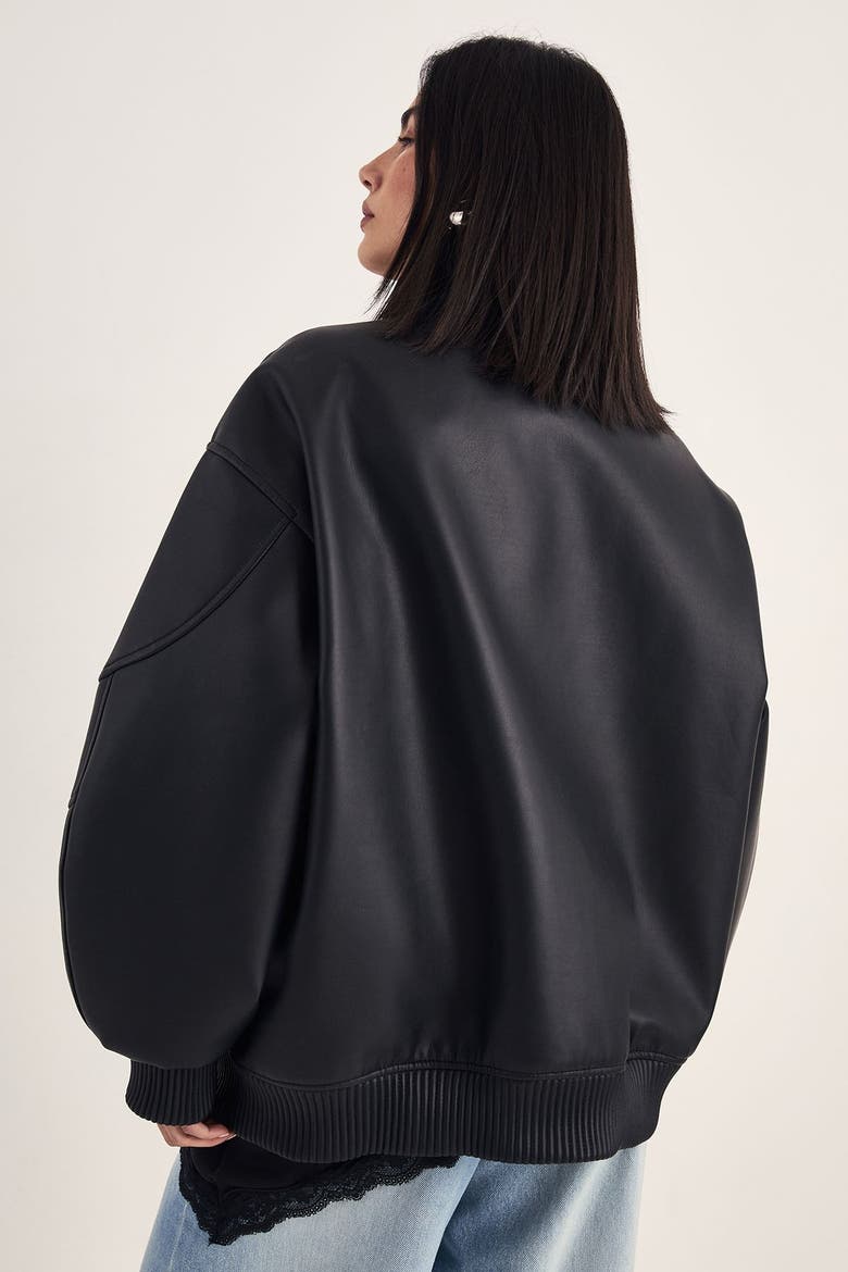 Longline Faux Leather Bomber Jacket, Alternate, color, Black