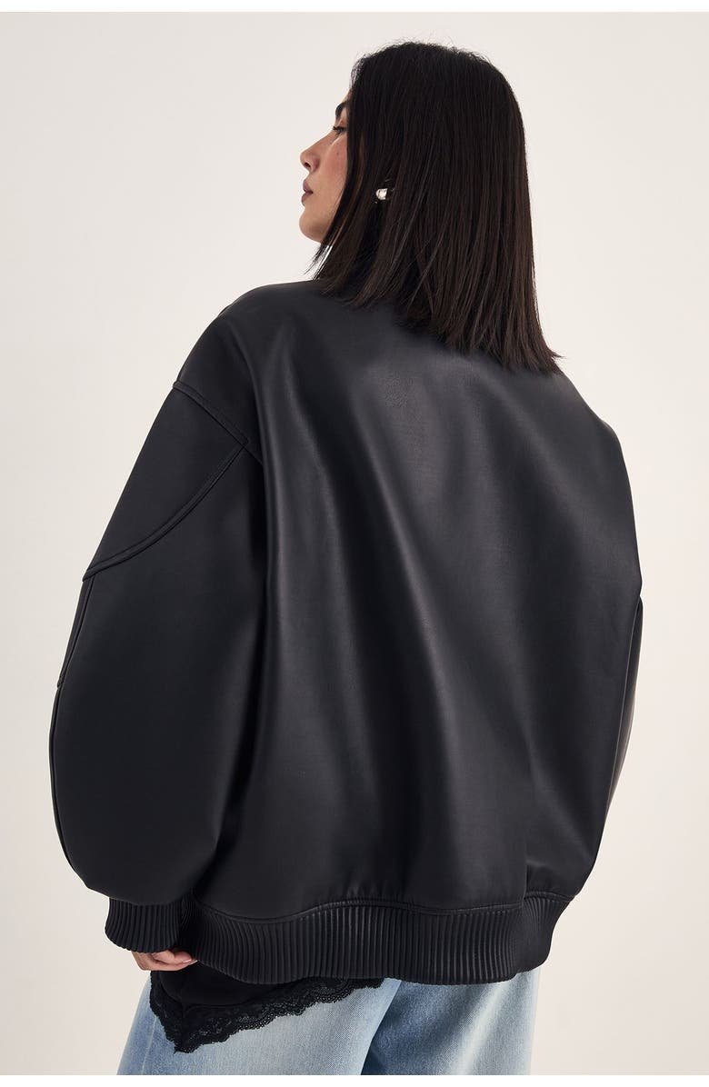 NASTY GAL Longline Faux Leather Bomber Jacket, Alternate, color, Black