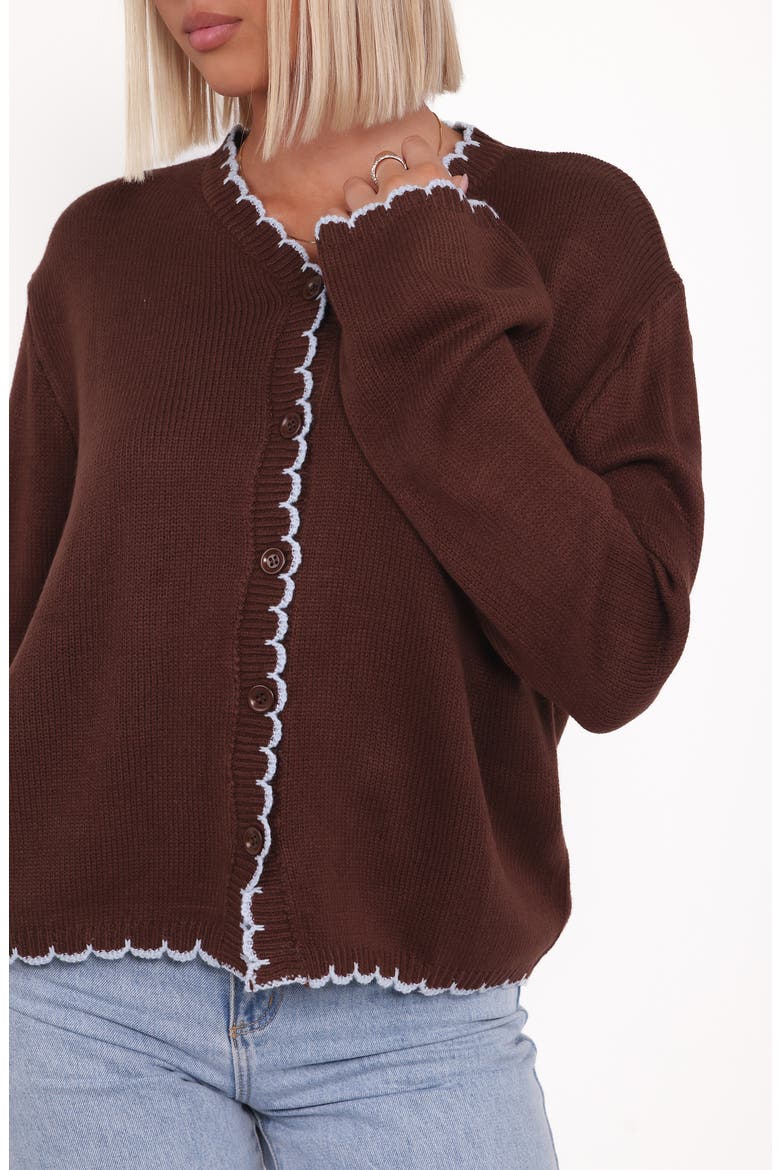 Ruby Scallop Cardigan, Alternate, color, BROWN