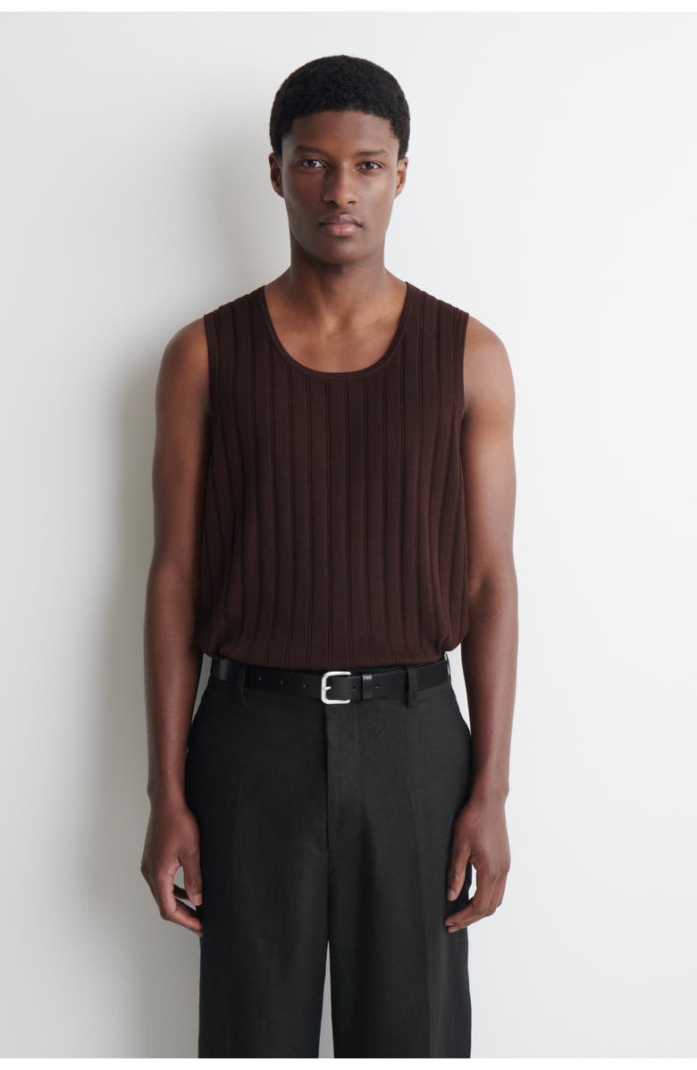 COS Ribbed-knit Cotton Tank Top, Main, color, Dark Brown