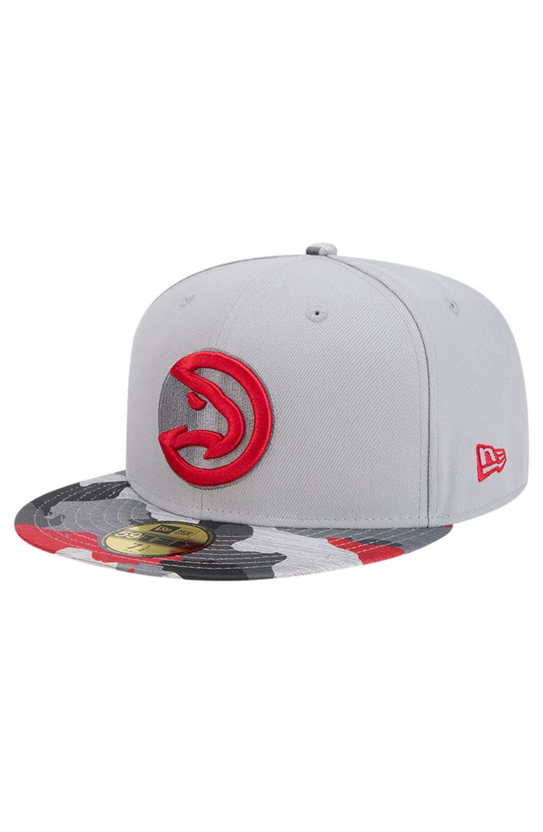 New Era Men's New Era Gray Atlanta Hawks Active Color Camo Visor 59FIFTY Fitted Hat, Main, color, Gray