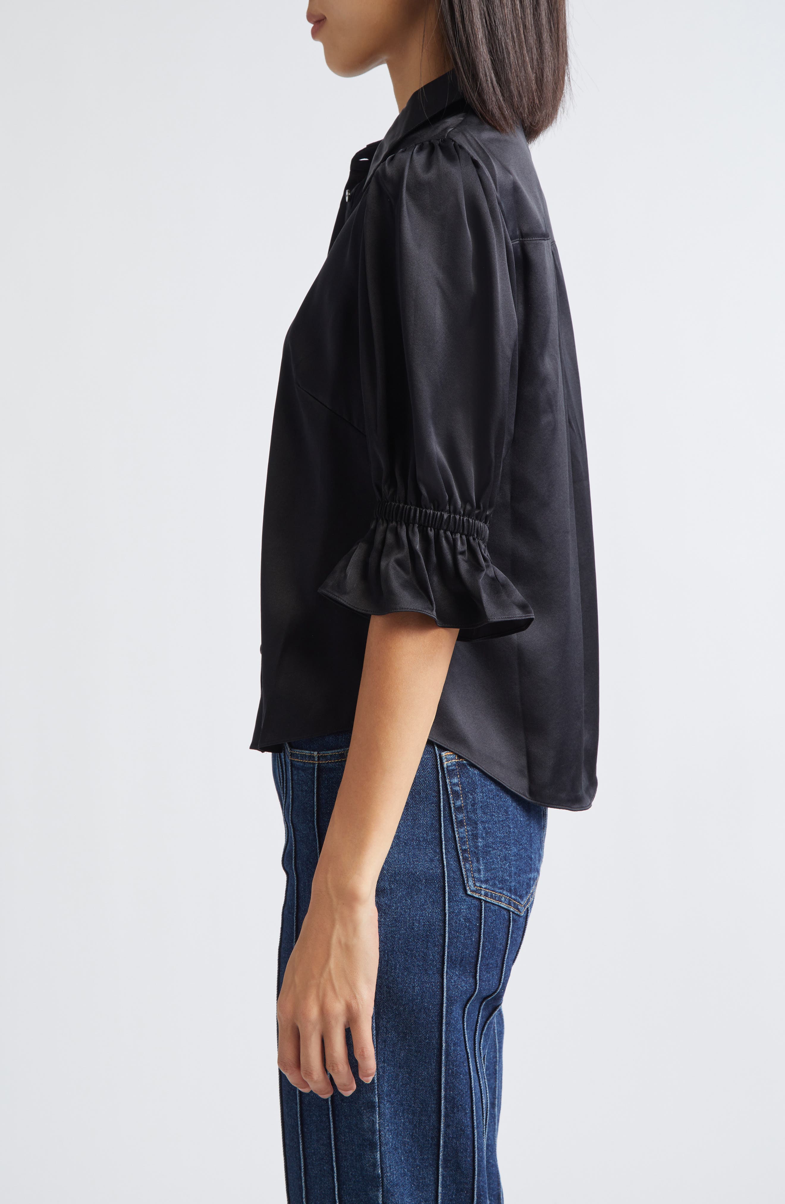 Fiona Ruffle Cuff Silk Button-Up Shirt (Women) | Nordstrom