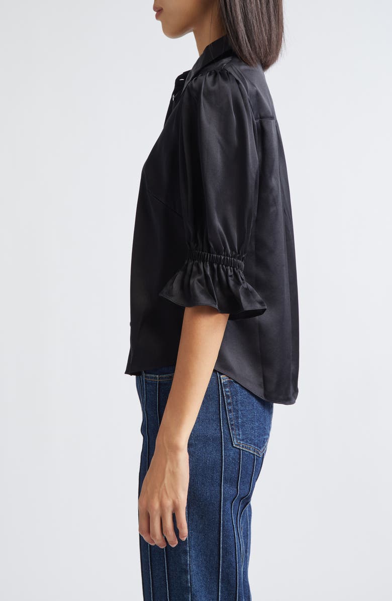 Cinq à Sept Fiona Ruffle Cuff Silk Button-Up Shirt, Alternate, color, Black