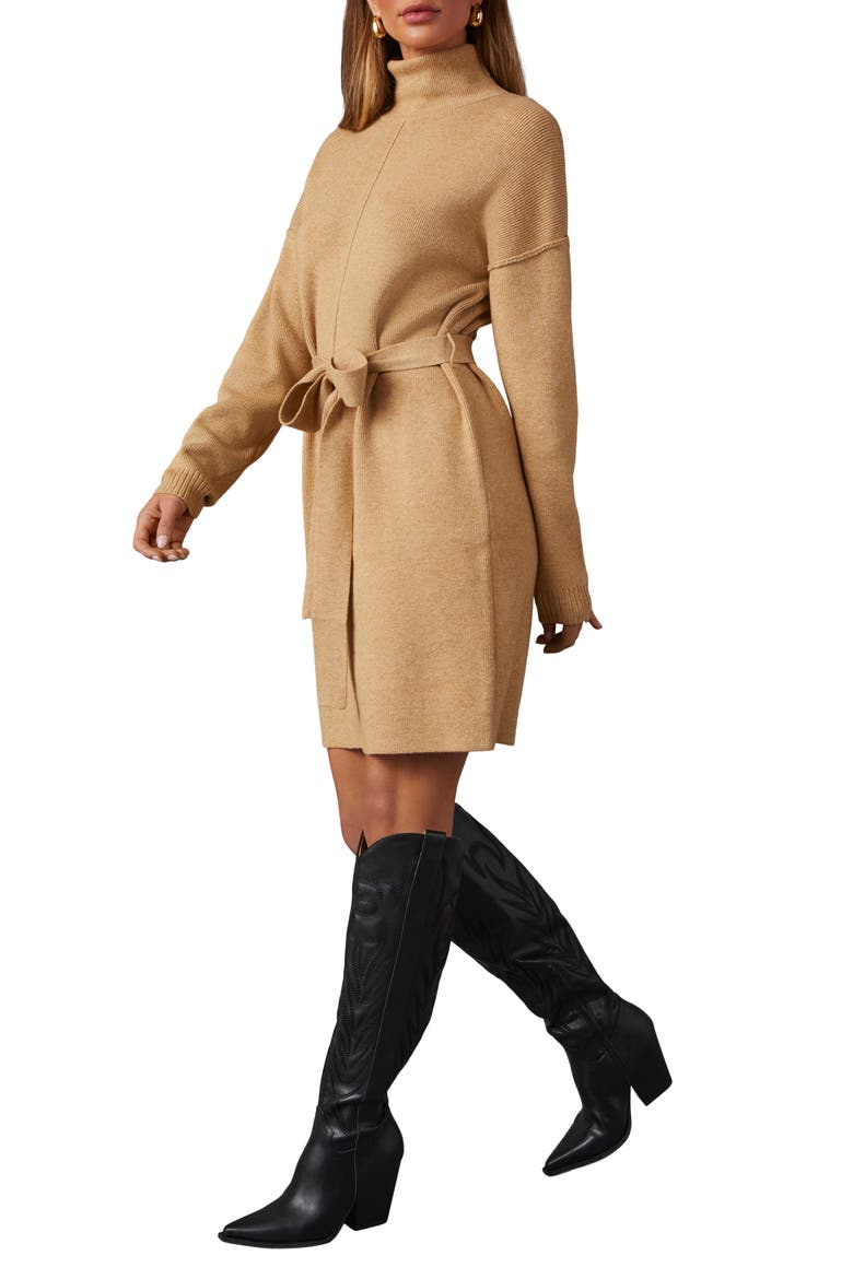 Marsella Long Sleeve Turtleneck Sweater Dress, Alternate, color, BEIGE