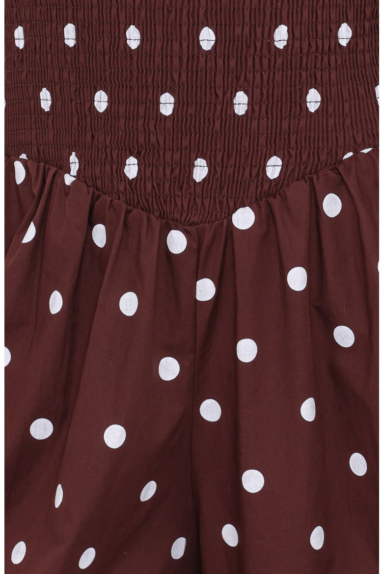 Paloma Polka Dot Smocked Jumpsuit, Alternate, color, CHOCOLATE POLKA DOT
