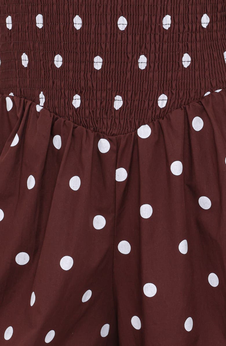 Petal & Pup Paloma Polka Dot Smocked Jumpsuit, Alternate, color, Chocolate Polka Dot