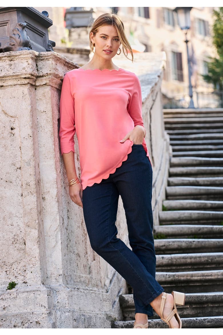 Scallop Boatneck Tunic, Alternate, color, CLASSIC RED