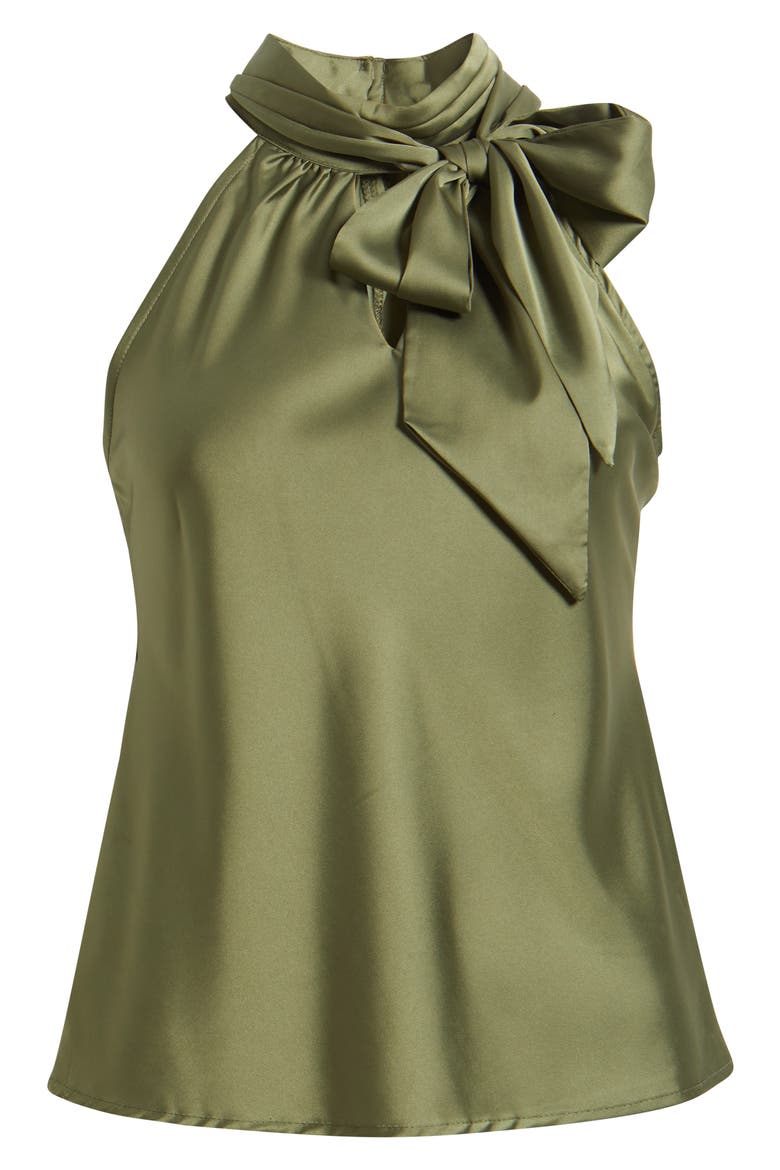 Tie Neck Sleeveless Satin Top, Alternate, color, AGAVE