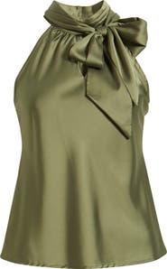 Tahari ASL Tie Neck Sleeveless Satin Top