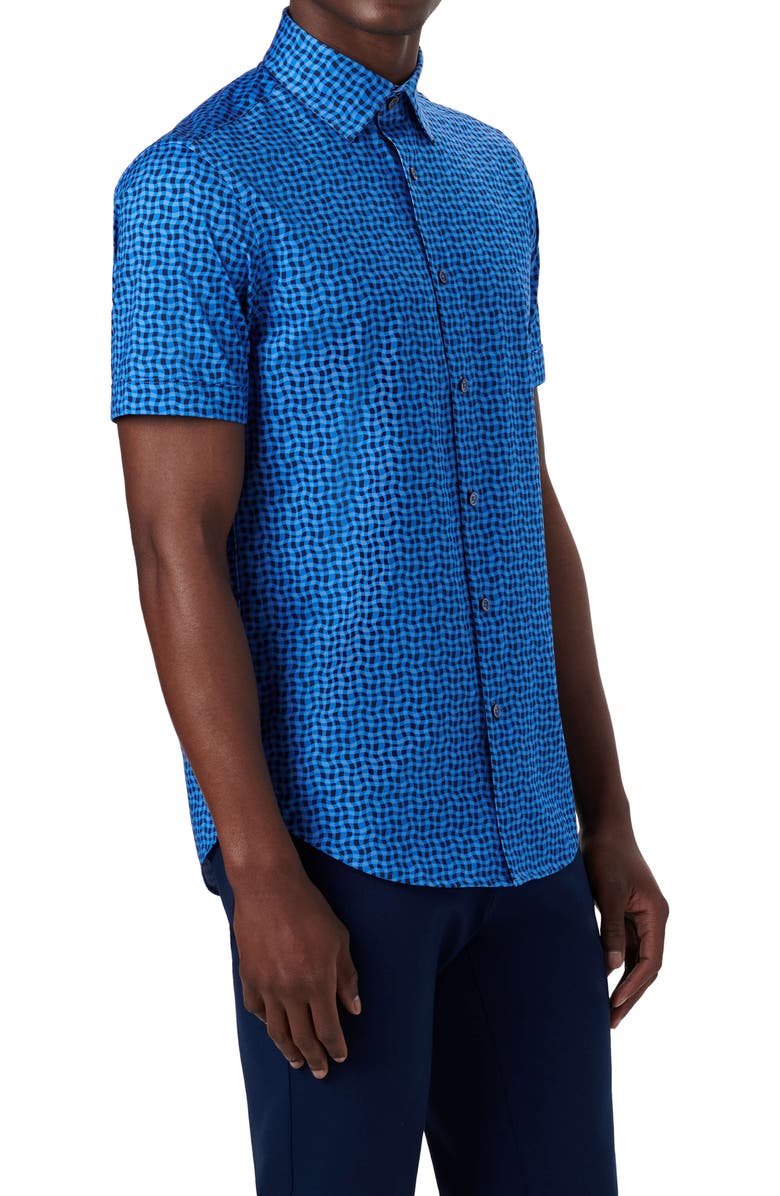 Bugatchi OoohCotton<sup>®</sup> Wavy Check Short Sleeve Button-Up Shirt, Alternate, color, 