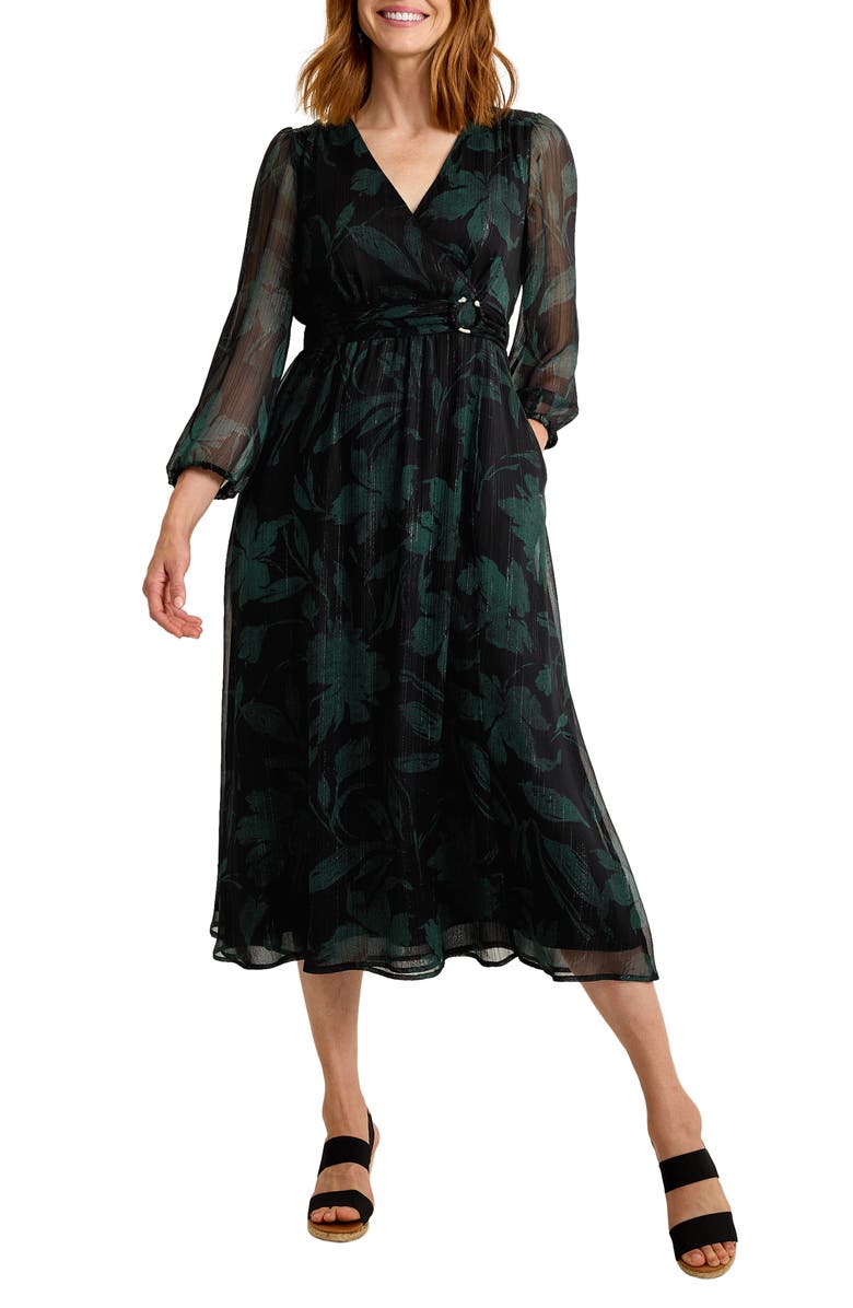 Tommy Bahama Bloom Beauty Metallic Long Sleeve Maxi Dress, Main, color, Black