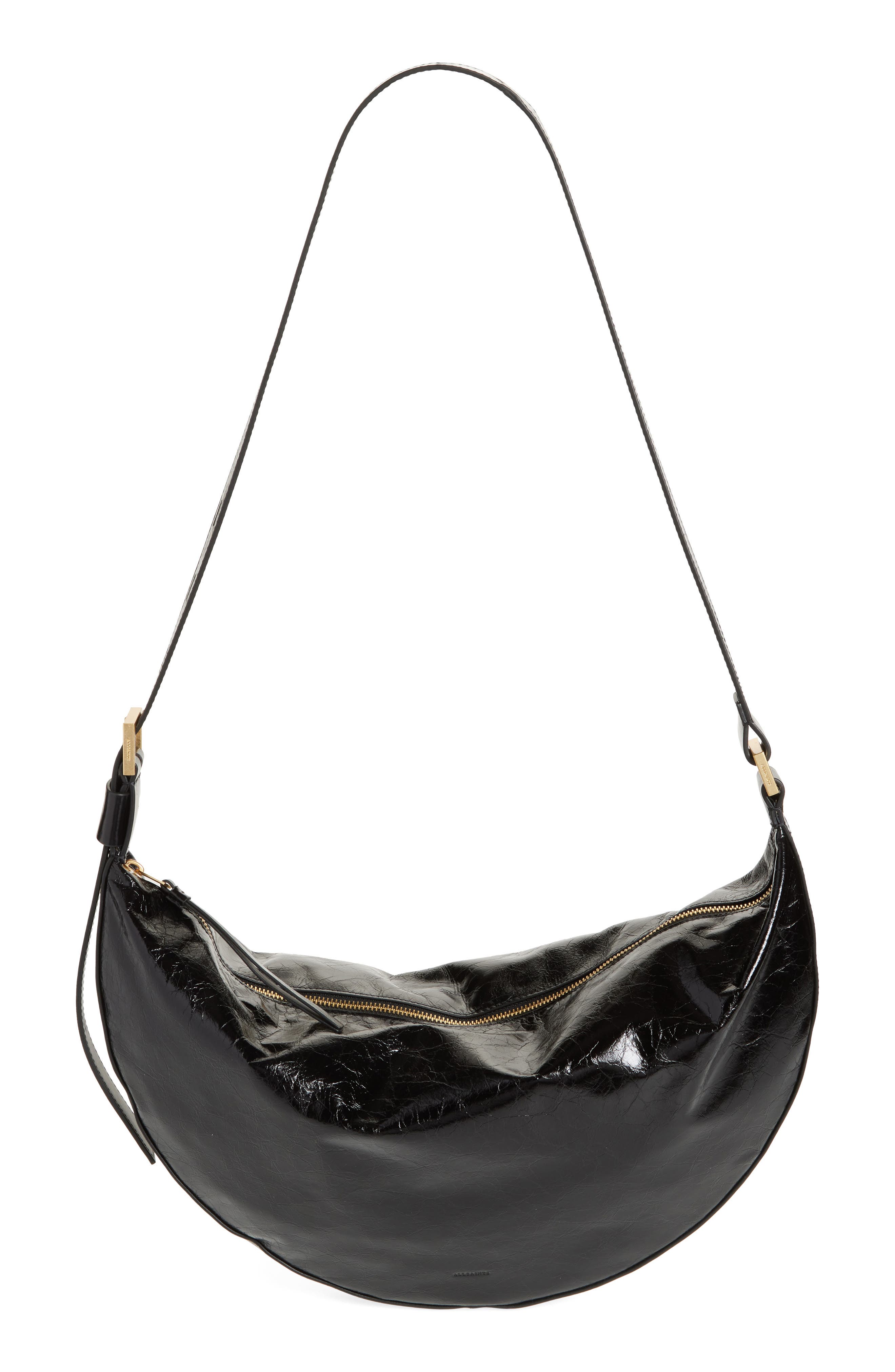 AllSaints Half Moon Leather Shoulder Bag, Main, color, 