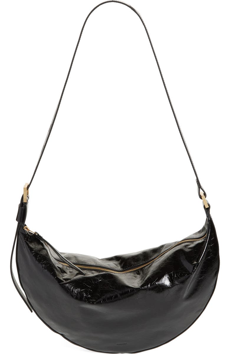 AllSaints Half Moon Leather Shoulder Bag, Main, color,