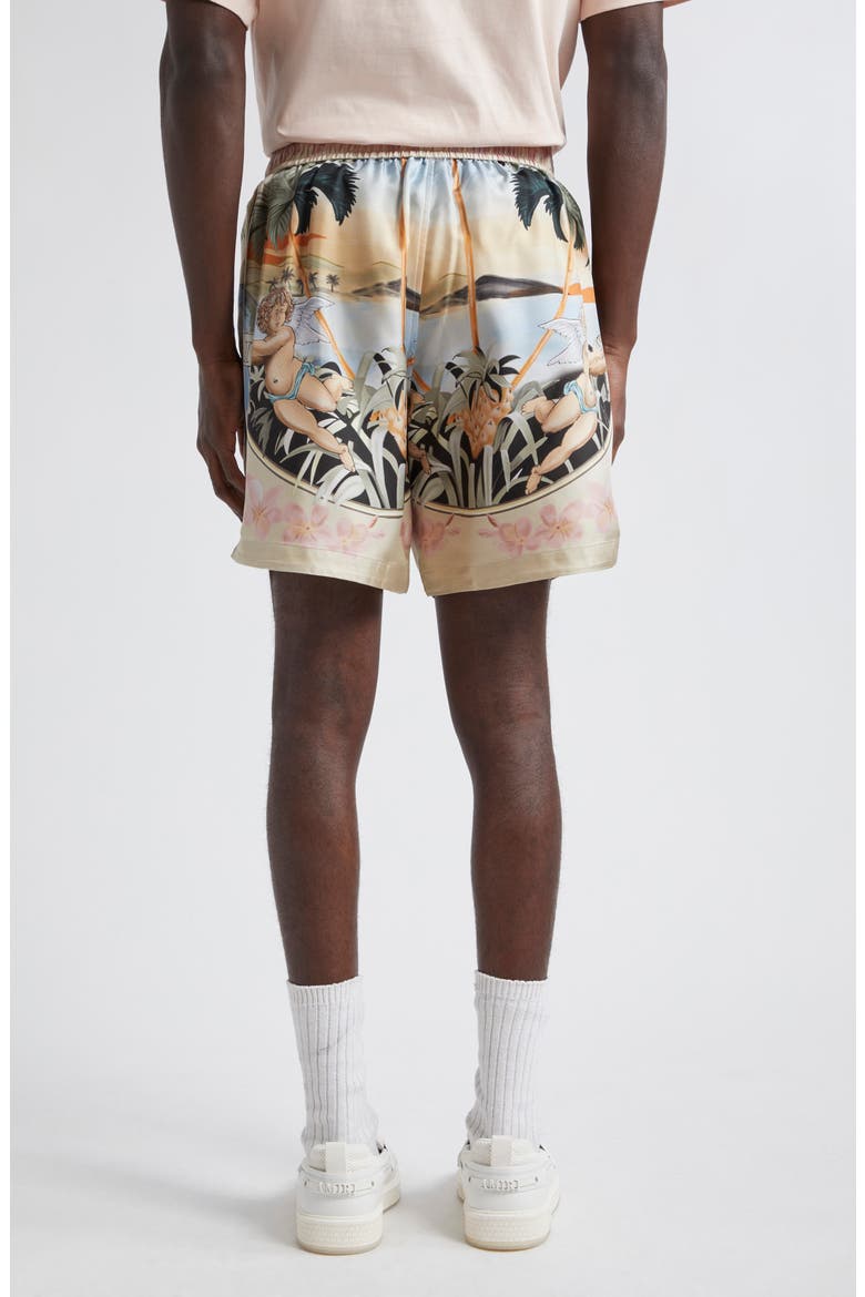 Cherub Print Silk Twill Shorts, Alternate, color, MULTI