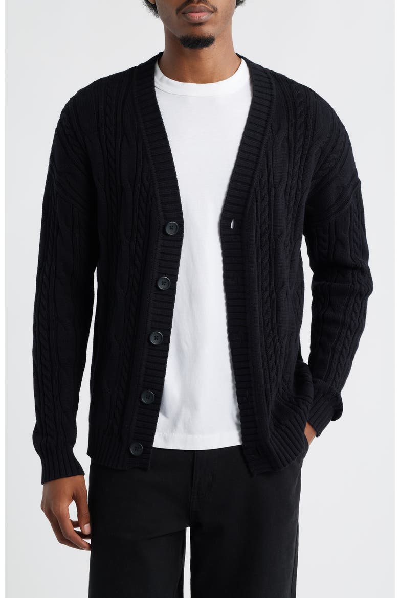 Cable Cotton Cardigan, Main, color, BLACK