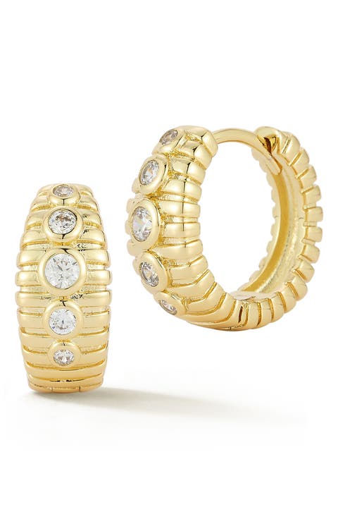 Cubic Zirconia Ribbed Huggie Hoop Earrings