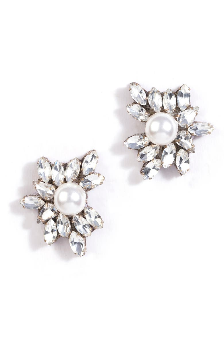 Deepa Gurnani Sahana Imitation Pearl Stud Earrings, Main, color, Silver