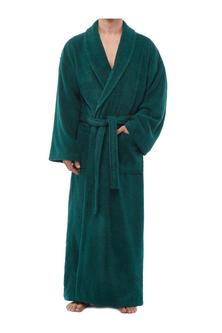 Mens Classic Shawl Collar Ankle Length Terry Bathrobe, Main, color, Forest Green