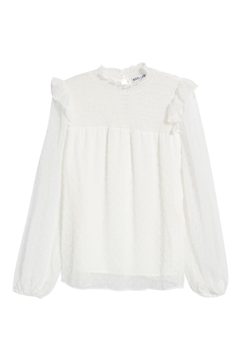 Yannis Smocked Clip Dot Blouse, Alternate, color, WHITE