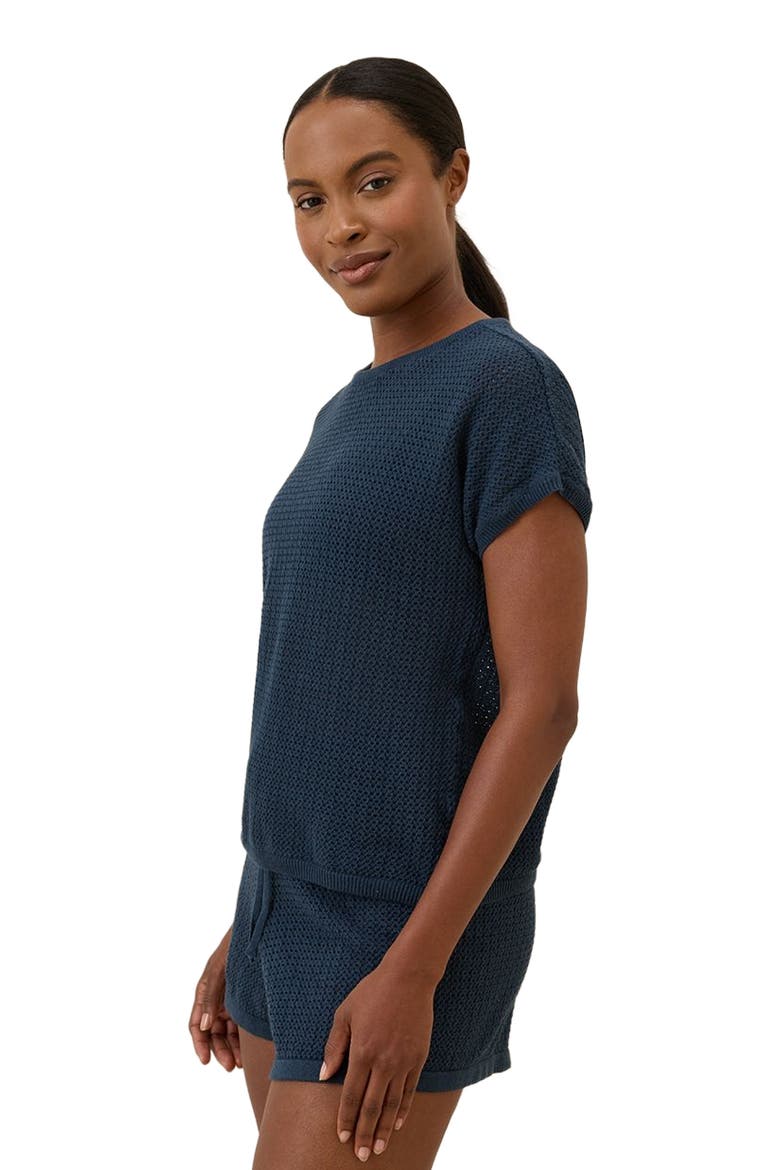 Beachside Linen Short Sleeve Top Made with Organic Cotton, Alternate, color, French Navy
