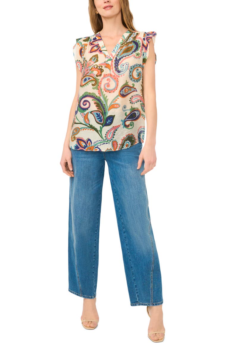 Paisley Flutter Sleeve Top, Alternate, color, TAFFY PINK