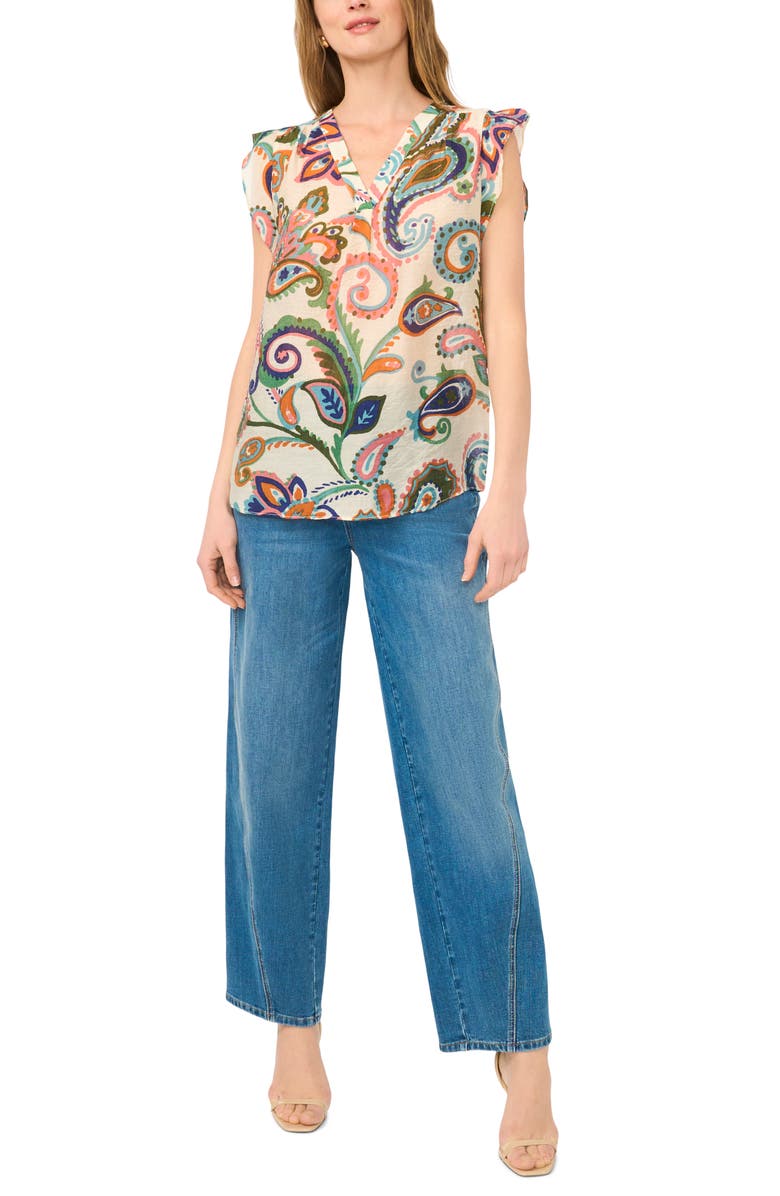 Vince Camuto Paisley Flutter Sleeve Top, Alternate, color, Taffy Pink