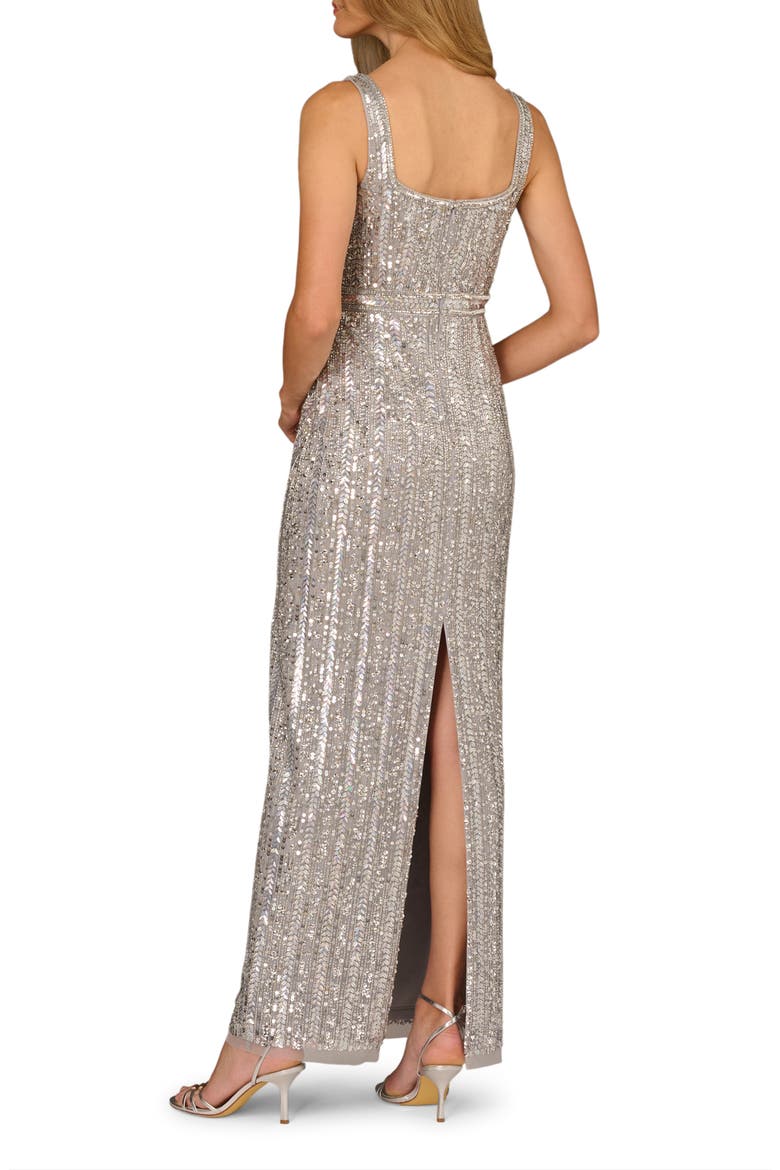 Sequin Sleeveless Gown, Alternate, color, SILVER