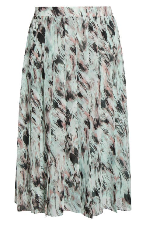 Abstract Print Pull-On Midi Skirt