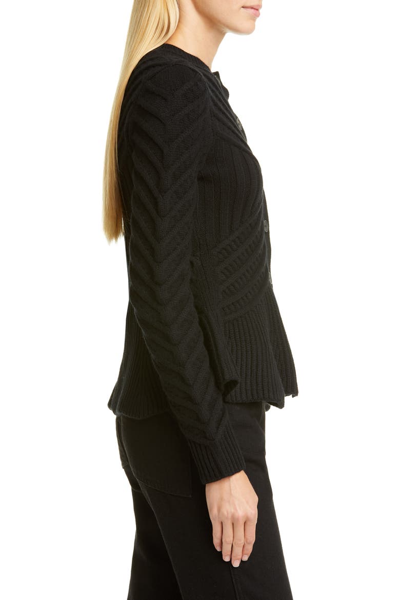 Alexander McQueen Angled Cable Cardigan, Alternate, color, BLACK