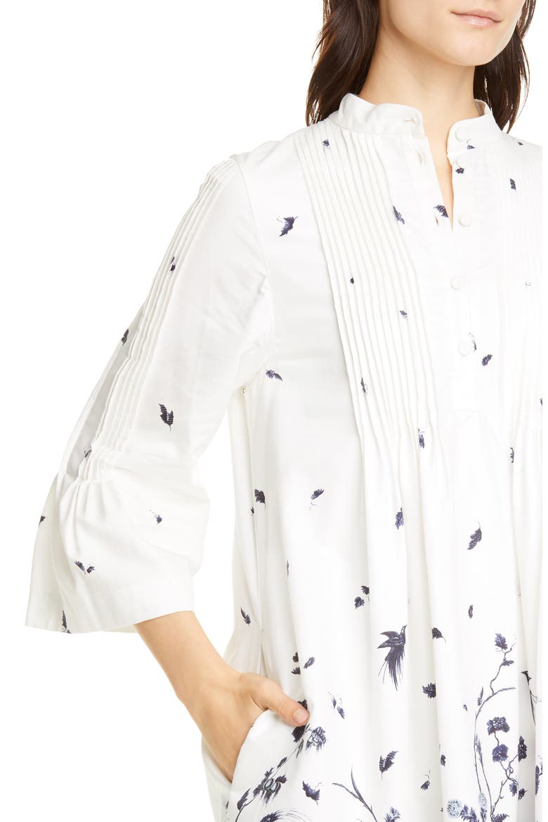 Floral Pintuck Cotton Poplin Shift Dress, Alternate, color, WHITE/ BLUE