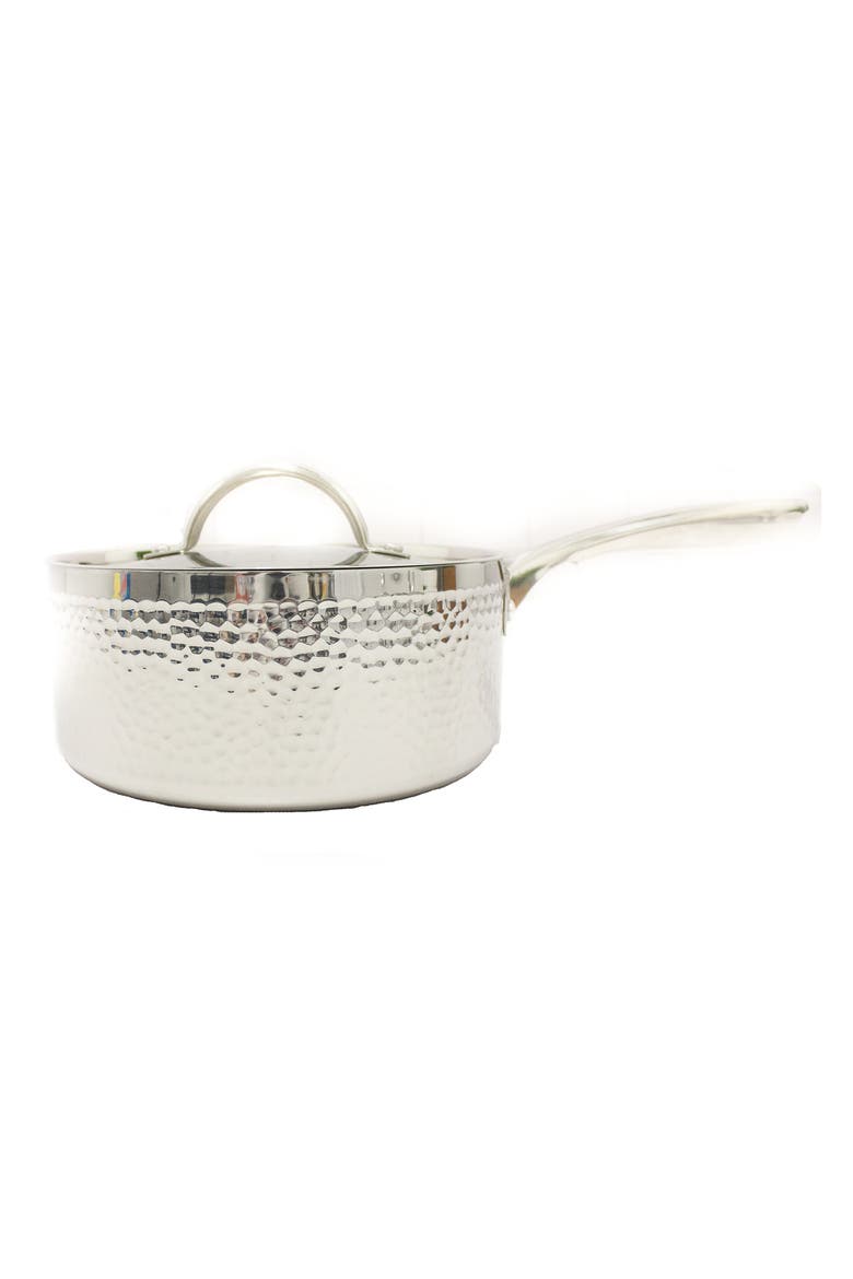 INTERNATIONAL Hammered 8" Covered Saucepan, Main, color, SILVER