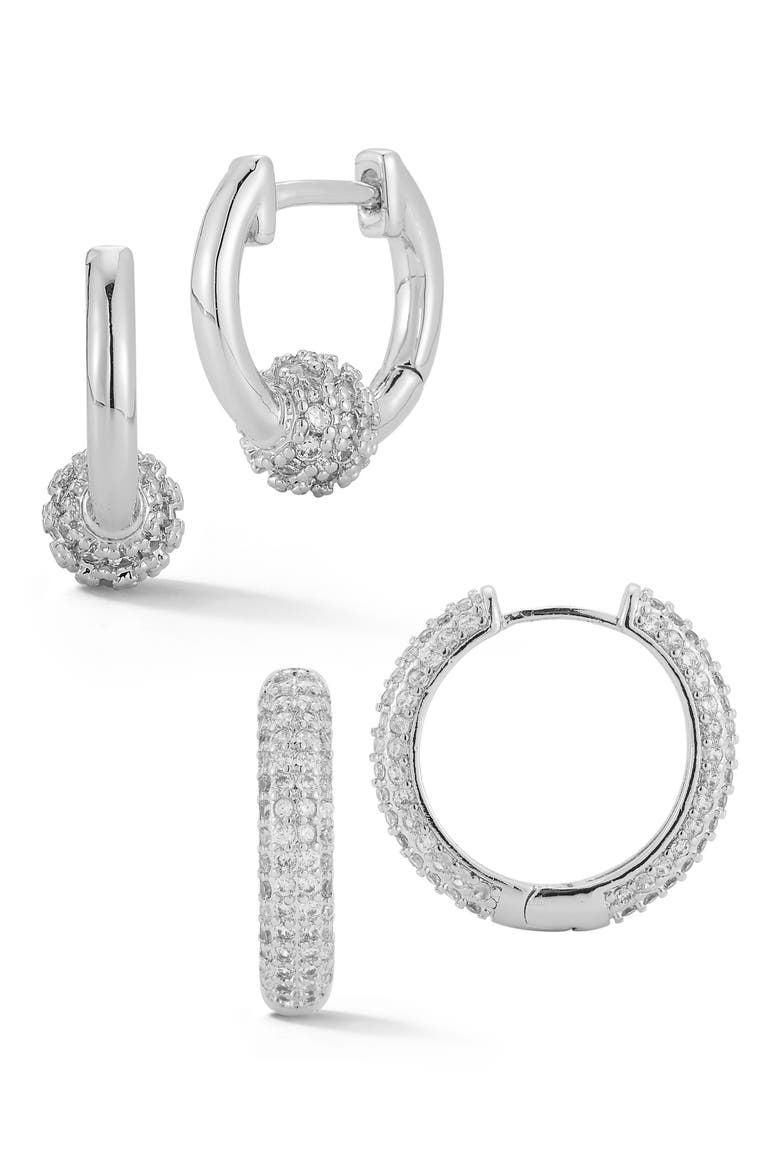 Set of 2 Hoop Earrings, Main, color, SILVER