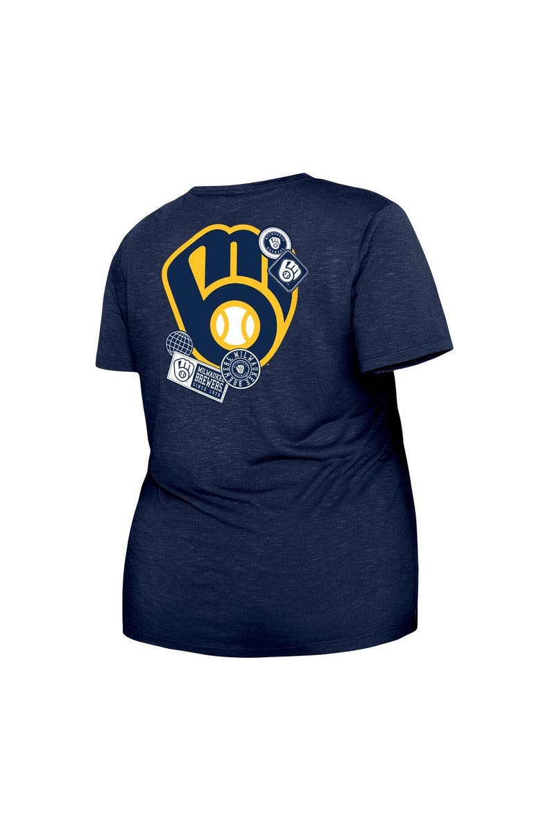 New Era Women's New Era Navy Milwaukee Brewers Plus Size Two-Hit Front Knot T-Shirt, Alternate, color, 