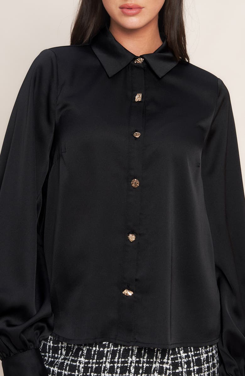 FLYING TOMATO Solid Button-Up Shirt, Alternate, color, Black