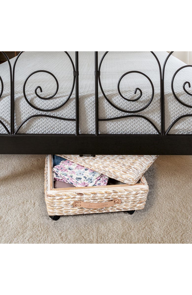 HAPPIMESS Chett Minimalist Hand-Woven Hyacinth/Wood Underbed Storage Bin with Wheels and Handles, Alternate, color, White Wash