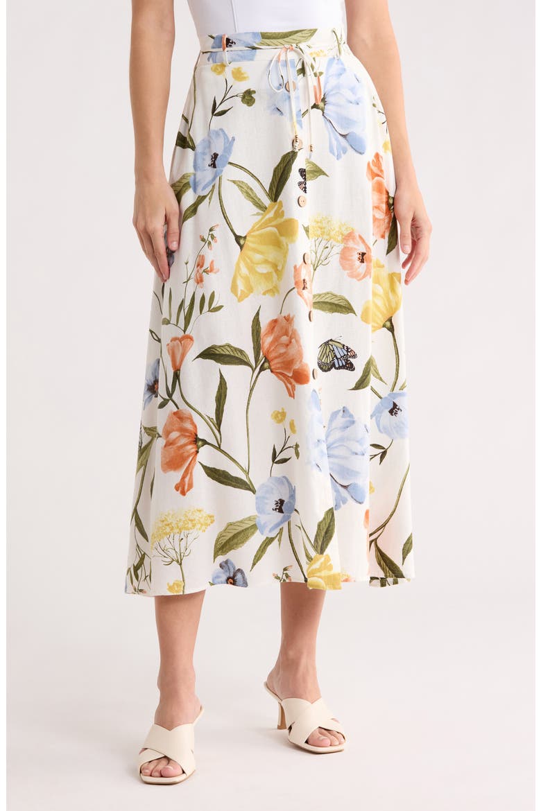 Floral Button Flare Midi Skirt, Main, color, WHIMSICAL FLORAL