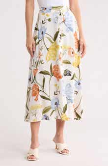 Ellen Tracy Floral Button Flare Midi Skirt