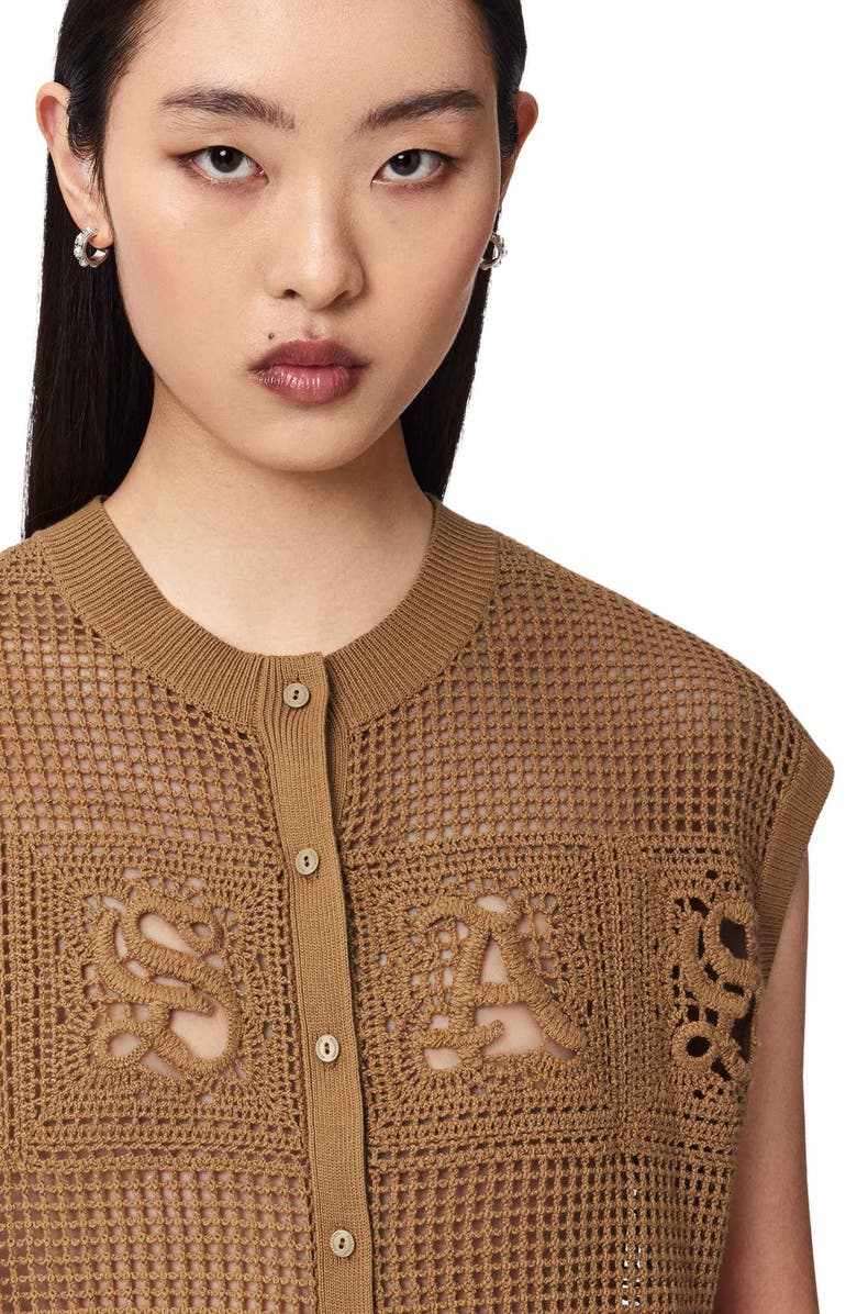 AllSaints Kyra Open Stitch Sweater Vest, Alternate, color, Pinto Brown