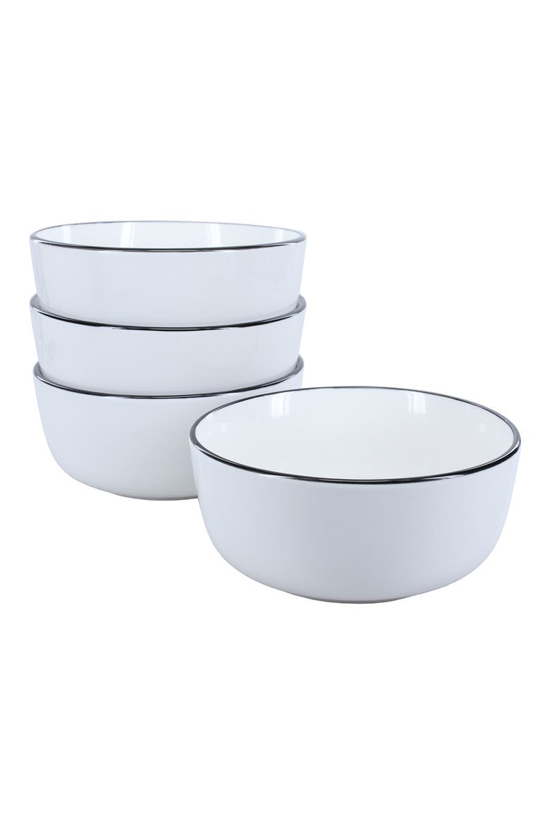Set of 4 Silhouette Porcelain Soup/Cereal Bowls, Main, color, WHITE W/BLACK