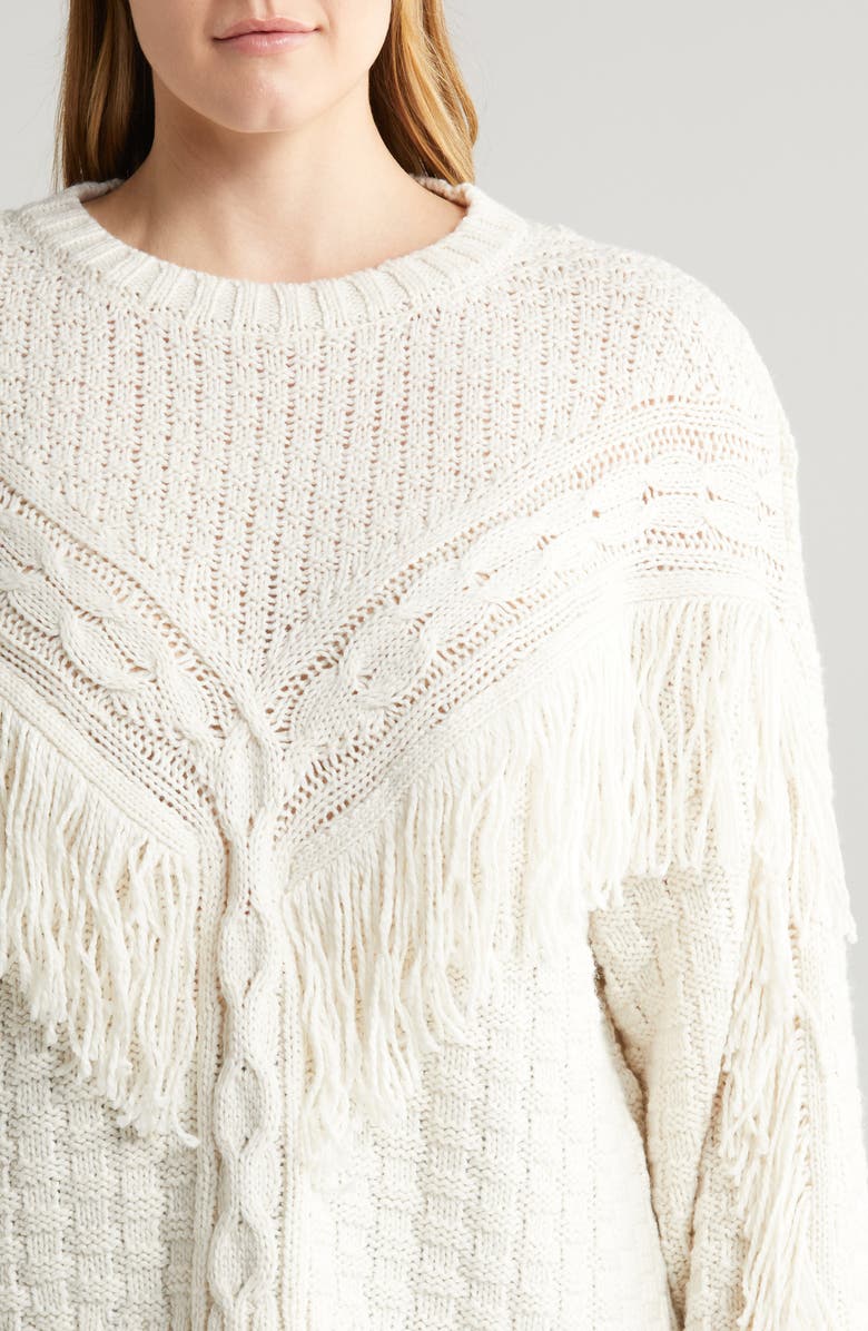 ASOS DESIGN Curve Cable & Fringe Sweater, Alternate, color, Cream