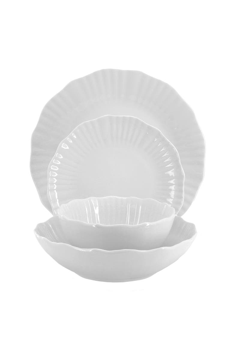 Elama Millie 16 Piece Double Bowl Porcelain Dinnerware Set, Alternate, color, White